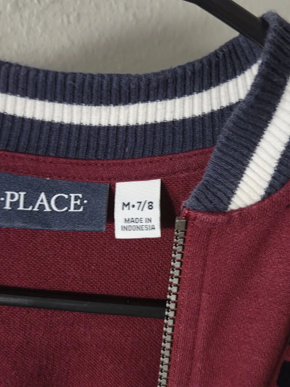 The Children's Place Maroon and Cream Varsity Zip Jacket